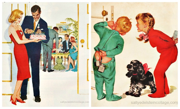 Vintage illustration adult party and children looking in