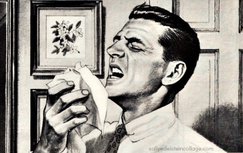 health colds vintage illustration man sneezing