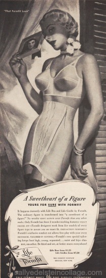 vintage illustration woman in bra and girdle lingerie ad Formfit 1950 