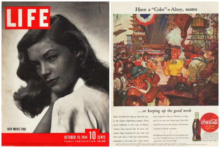 Magazine Life cover 1944  Lauren Bacall and cokead