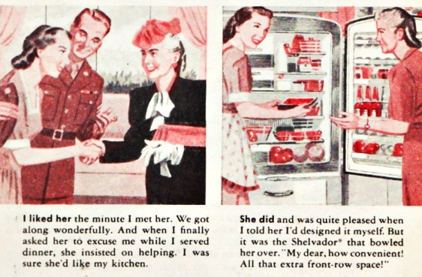 vintage illustration housewife kitchen Vintage advertisement  Crosley Refrigerator 
