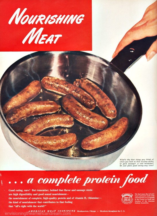 Vintage ad sausages in pan