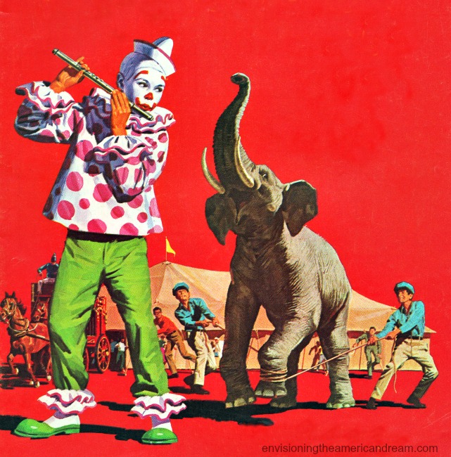 vintage illustration clown and elephant