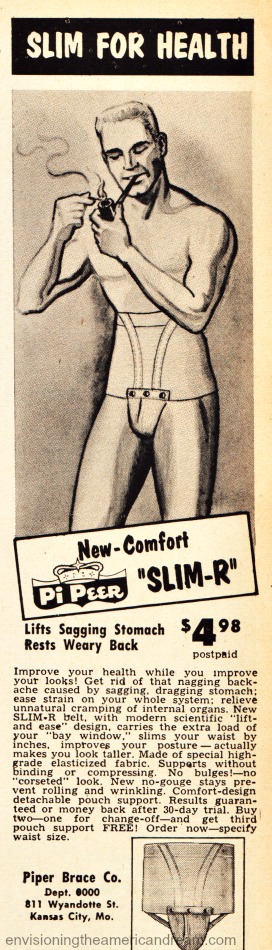 vintage ad man in underwear smoking a pipe
